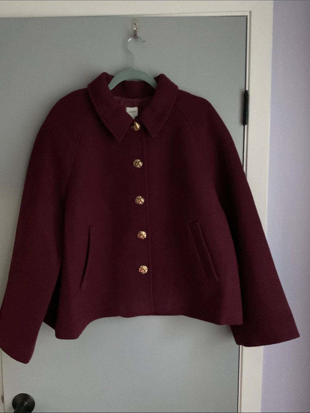 J. Crew Burgundy Pea Coat with Gold Buttons - Picture 2 of 8